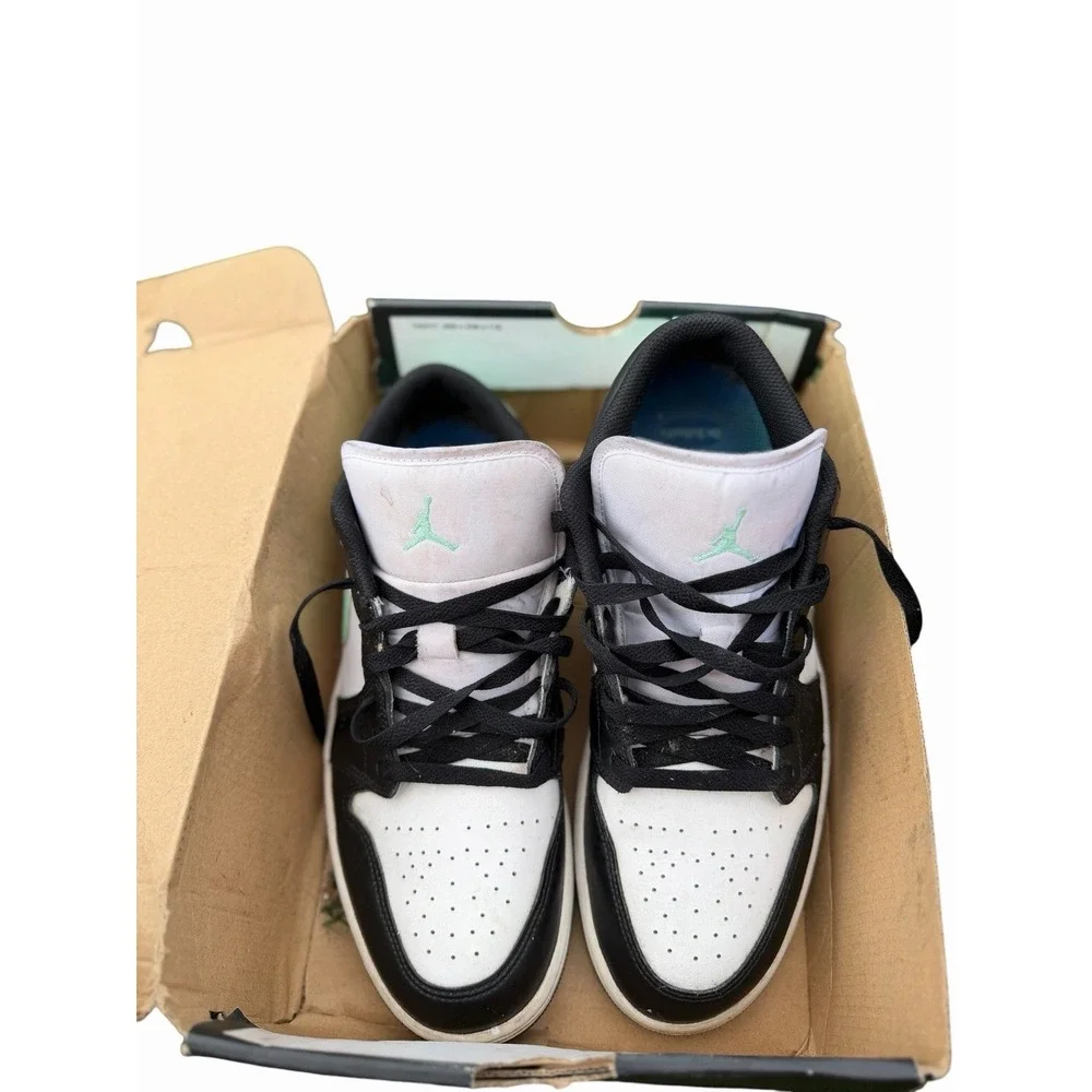 Jordan Air Jordan 1 Low Green Glow White/Black Men's Leather Sneakers 10.5